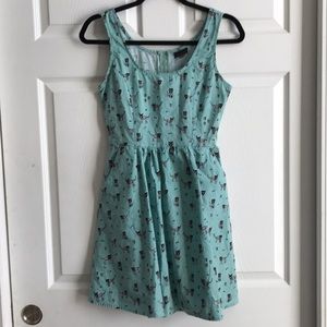 Modcloth Teal Dress with Cat Pattern